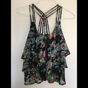 Material Girl Front Zipper Floral Top